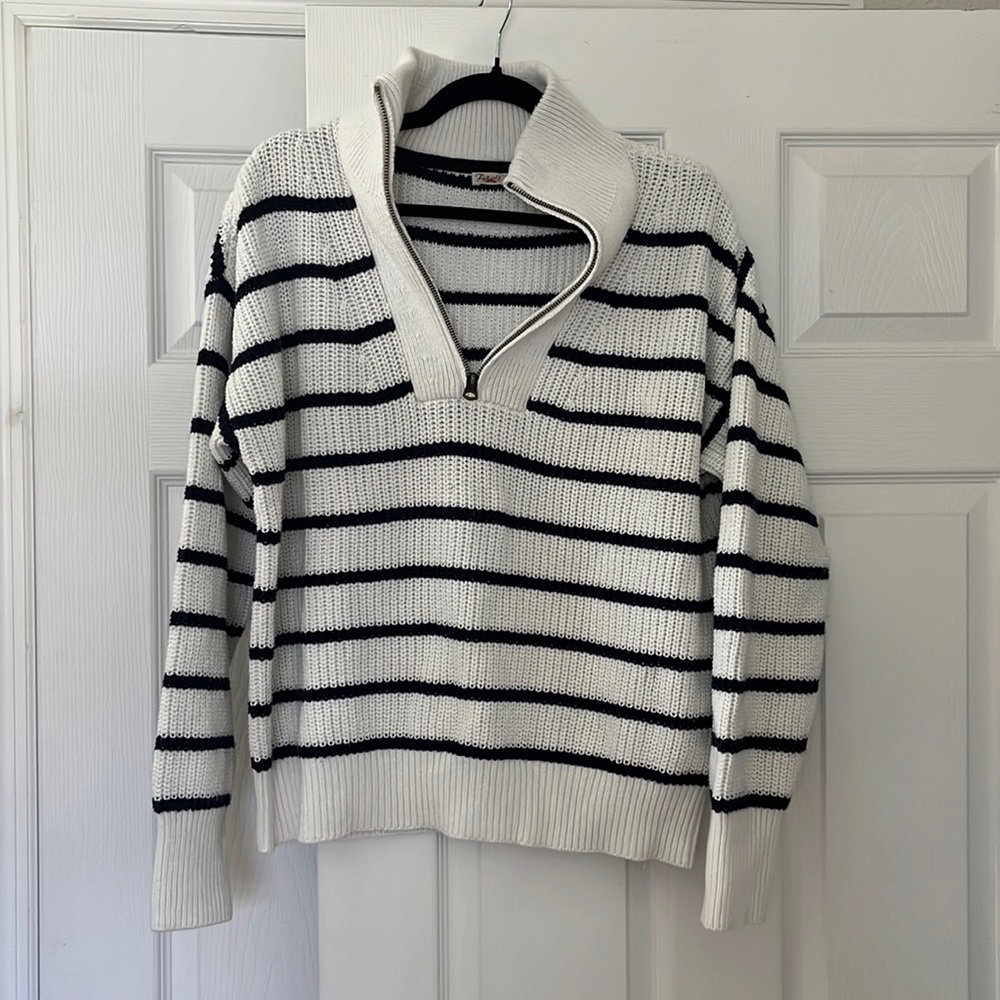 Faherty Black and White Striped Sweater